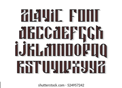 Slavic font. Custom type slavic vintage letters and sample text. Stock vector typography for labels, headlines, posters etc. Stock Vector